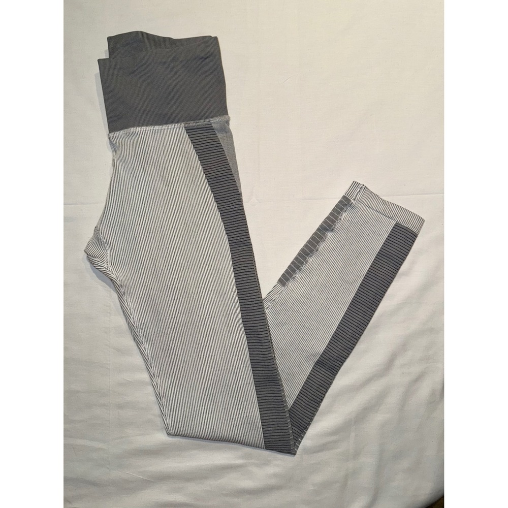 Athleta Striped High Waisted Active Legging Grey White Athleisure Workout Size S